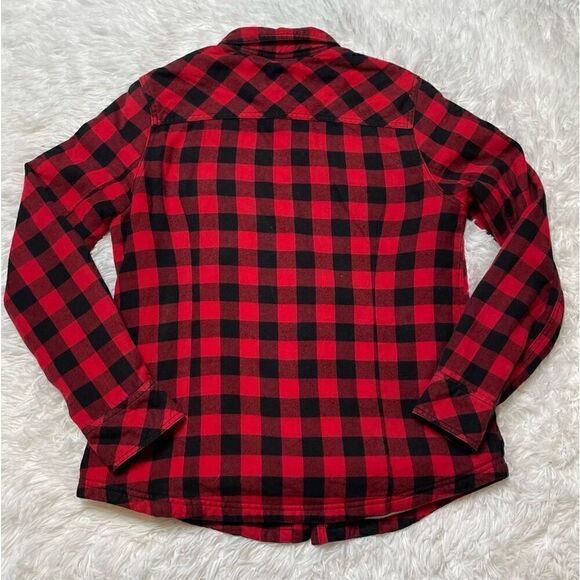 BC Clothing Jacket Pearl Snap Shirt Fleece Lined Red Black Checkered Womens Smal - Picture 9 of 9